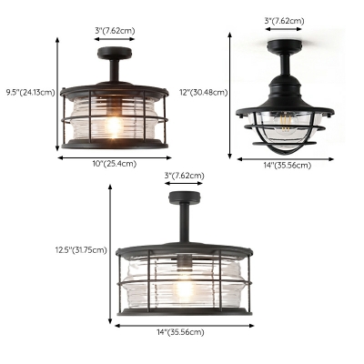 1 Light Flush Light Fixtures Industrial Style Cage Shape Metal Ceiling Mounted Lights
