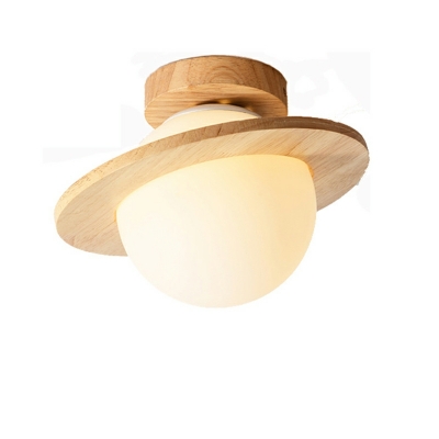 1 Light Flush Light Fixtures Minimalistic Style Globe Shape Wood Ceiling Mounted Lights