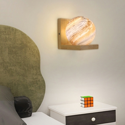 1 Light Sconce Lights Simple Style Globe Shape Wood Wall Lighting Fixtures