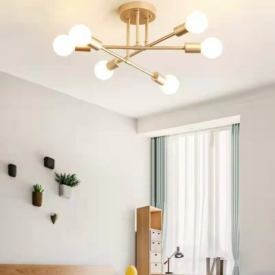 6 Light Flush Light Fixtures Loft Style Exposed Buld Shape Metal Ceiling Mounted Lights
