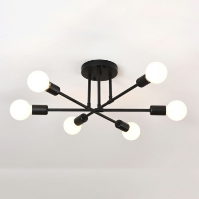 6 Light Wrought Iron Ceiling Lamp Industrial Style Minimalist Ceiling Light Fixture