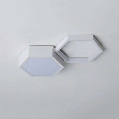 2 Light Flush Light Fixtures Modernist Style Hexagon Shape Metal Ceiling Mounted Lights
