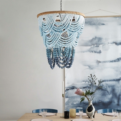 8 Light Pendant Chandelier Traditional Style Geometric Shape Wood Hanging Light Kit