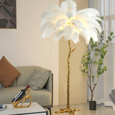 4 Light Floor Light Contemporary Style Feather Shape Metal Standing Lights