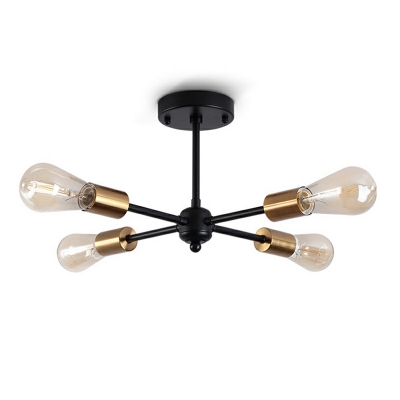 4 Light Flush Light Fixtures Industrial Style Exposed Buld Shape Metal Ceiling Mounted Lights