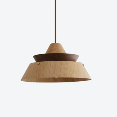 1 Light Hanging Ceiling Lights Modern Style Pot Cover Shape Wood Pendant Lighting