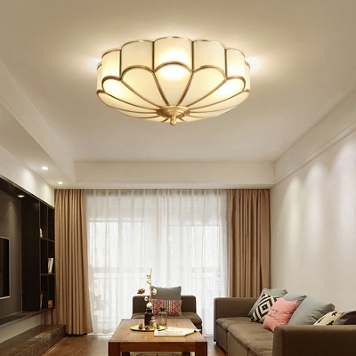 4 Light Flush Light Fixtures Traditional Style Drum Shape Metal Ceiling Mounted Lights