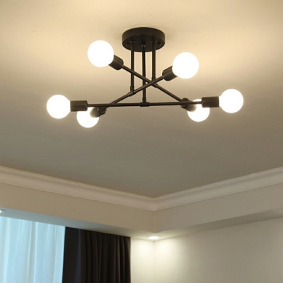 6 Light Wrought Iron Ceiling Lamp Industrial Style Minimalist Ceiling Light Fixture