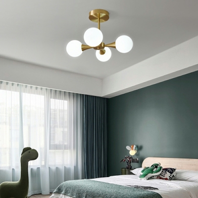 Nordic Full Copper Ceiling Light Fixture Creative Glass Ball Ceiling Lamp for Bedroom
