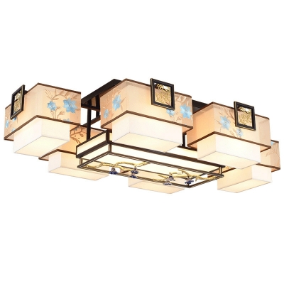 8 Light Flush Mount Ceiling Chandelier Trditional Style Geometric Shape Fabric Flushmount Lighting