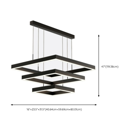 Nordic Simple Aluminum Chandelier Creative Square LED Chandelier for Living Room