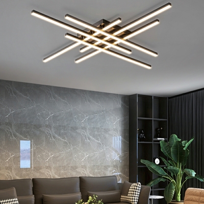 Postmodern Copper Ceiling Light Fixture Creative Line LED Ceiling Lamp for Living Room