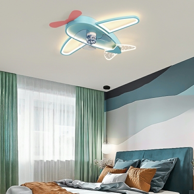 Modern Creative Cartoon Fan Lamp Aircraft Shape Ceiling Mounted Fan Light for Bedroom