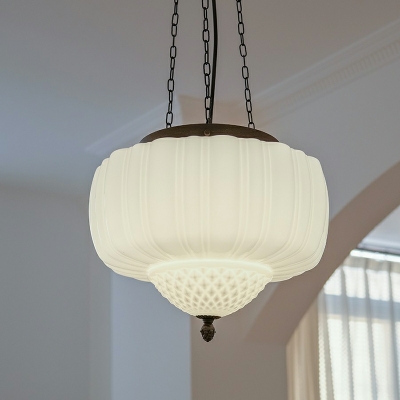 Nordic Medieval Glass Single Pendant Creative Creamy White Hanging Lamp