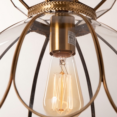 Retro Full Copper Single Pendant Creative Shape Glass Hanging Lamp