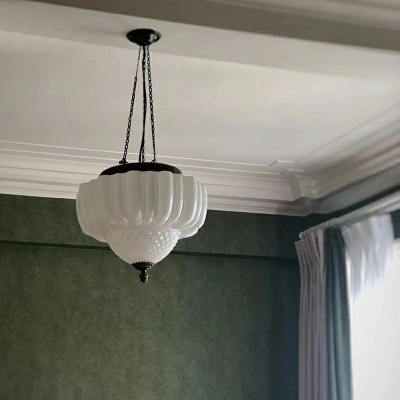 Retro Milk White Glass Hanging Lamp American Medieval Gyro Shape Hanging Lamp