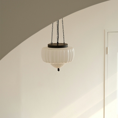 Retro Milk White Glass Hanging Lamp American Medieval Gyro Shape Hanging Lamp
