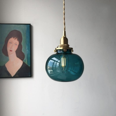 Japanese Style Retro Brass Single Pendant Creative Personality Glass Hanging Lamp