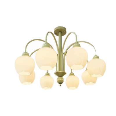 French Simple Green Chandelier Medieval Glass Chandelier for Bedroom