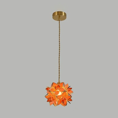 Nordic Creative Glass Hanging Lamp Retro Pure Copper Petal Hanging Lamp