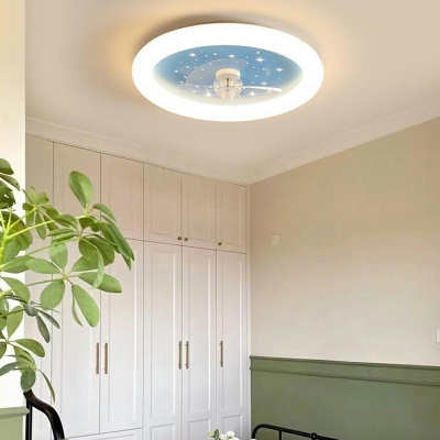 Round Flush Fan Light Kid's Room Style Flush Mount Ceiling Fixture Acrylic for Living Room