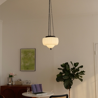 Nordic Medieval Glass Single Pendant Creative Creamy White Hanging Lamp