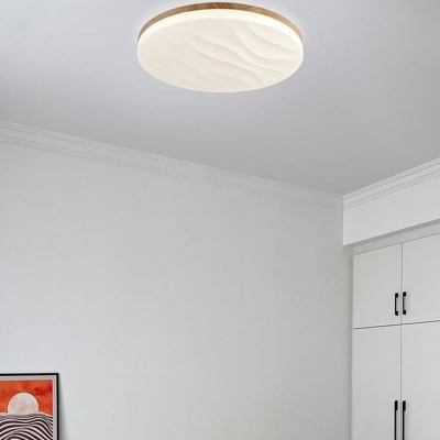 1 Light Ceiling Lamp Contemporary Style Round Shape Wood Flush Mount Chandelier
