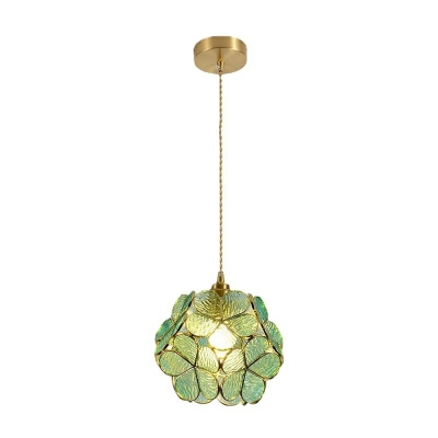 Nordic Creative Glass Hanging Lamp Retro Pure Copper Petal Hanging Lamp