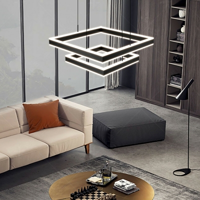 Nordic Minimalist Square Chandelier LED Multi Layer Chandelier for Living Room