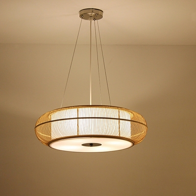 3 Light Ceiling Pendant Light Modern Style Drum Shape Rattan Hanging Lighting Fixtures