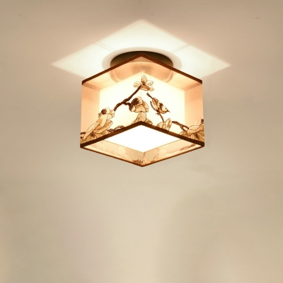 1 Light Flush Light Fixtures Trditional Style Geometric Shape Fabric Ceiling Mounted Lights