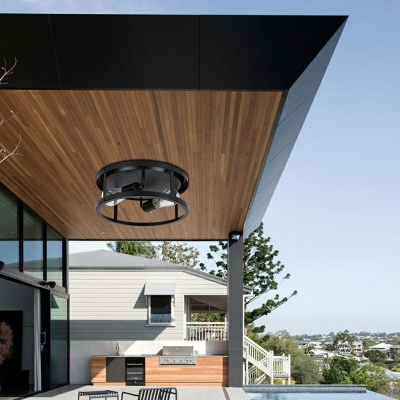 2 Light Ceiling Lamp Loft Style Cage Shape Metal Flush Mount Lighting