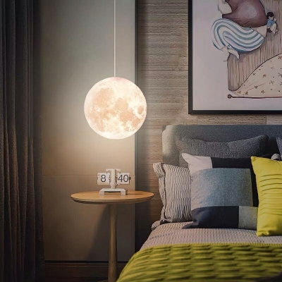 Modern Simple Single Pendant Creative 3D Moon Hanging Lamp for Bedroom