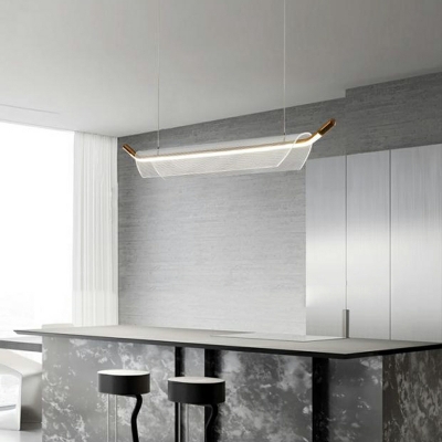 1 Light Island Pendant Lights Minimalism Style Linear Shape Metal Hanging Ceiling Light