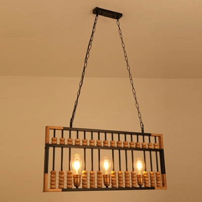3 Light Island Chandelier Industrial Style Abacus Shape Metal Hanging Ceiling Light