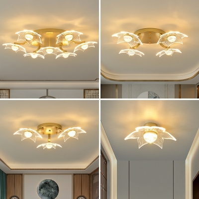 7 Light Ceiling Lamp Contemporary Style Flower Shape Metal Flush Chandelier Lighting