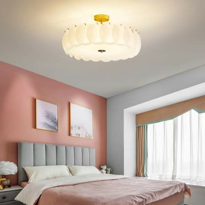 8 Light Close To Ceiling Fixtures Traditional Style Drum Shape Metal Flushmount Lighting