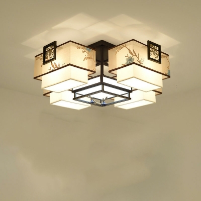 8 Light Flush Mount Ceiling Chandelier Trditional Style Geometric Shape Fabric Flushmount Lighting