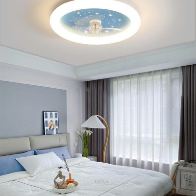 Round Flush Fan Light Kid's Room Style Flush Mount Ceiling Fixture Acrylic for Living Room