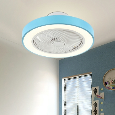 Round Flush Mount Fan Light Children's Room Style Acrylic Flush Mount Fan Lights for Bedroom