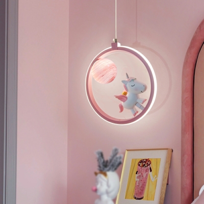 Modern Creative Single Pendant Cartoon Unicorn Small Hanging Lamp