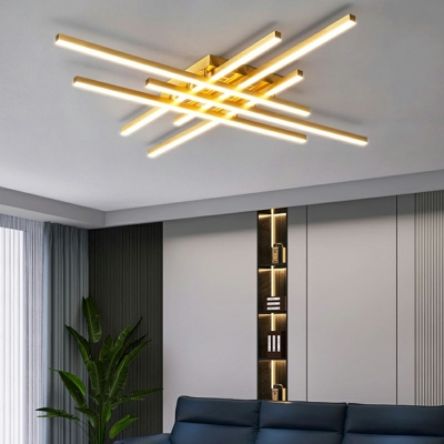 Postmodern Copper Ceiling Light Fixture Creative Line LED Ceiling Lamp for Living Room