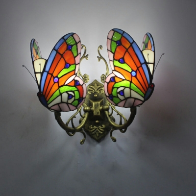 Tiffany Butterfly Wall Light Creative Stained Glass Vanity Lamp for Bathroom