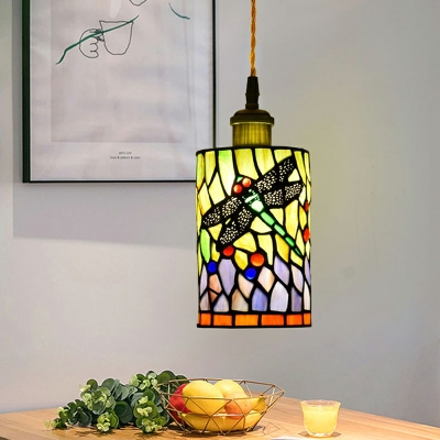 French Retro Glass Pendant Tiffany Creative Art Hanging Lamp for Bedroom