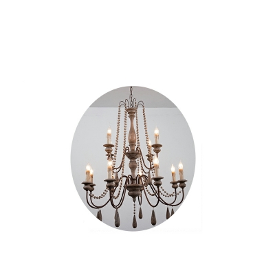 French Retro Wooden Chandelier Medieval Candlestick Chandelier for Dining Room