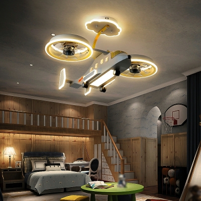 Plane Flush Mount Fan Light Children's Room Style Acrylic Flush Mount Fan Lights for Bedroom