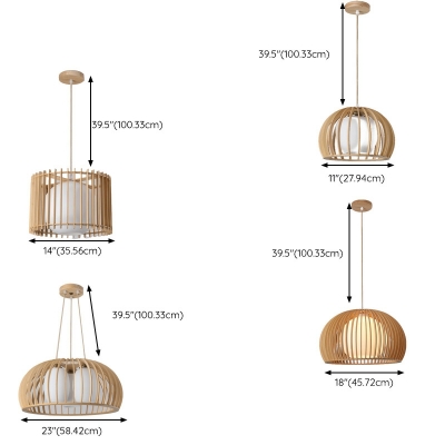 3 Light Pendant Light Fixtures Contemporary Style Dome Shape Wood Hanging Ceiling Lights