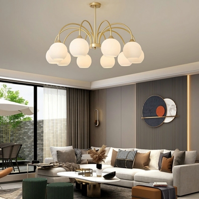 French Minimalist Glass Chandelier Modern Wrought Iron Chandelier for Living Room