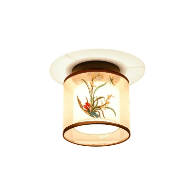 1 Light Flush Light Fixtures Trditional Style Geometric Shape Fabric Ceiling Mounted Lights