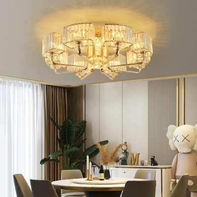 10 Light Ceiling Lamp Contemporary Style Rectangle Shape Metal Flush Mount Chandelier